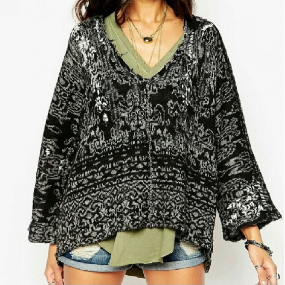 Free People Charcoal and Black V-Neck Sweater